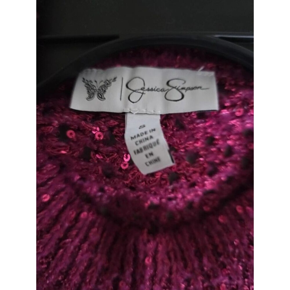Jessica Simpson Burgundy Sequin Open Knit Sweater – Size S (Ovesize) - Picture 4 of 11
